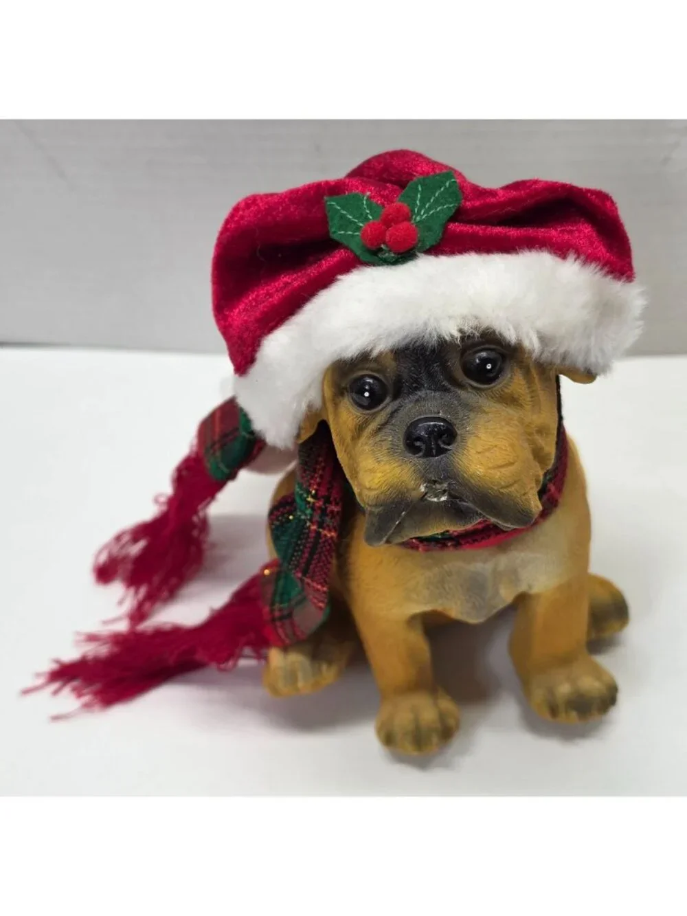 Christmas Boxer Puppy Dog Figurine Santa Hat Scarf Resin Holiday Decor 8